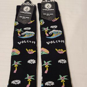 set/2-Volcom Men's Socks True Black-Size 9-12-Neon summer waves-Chill-Palm trees